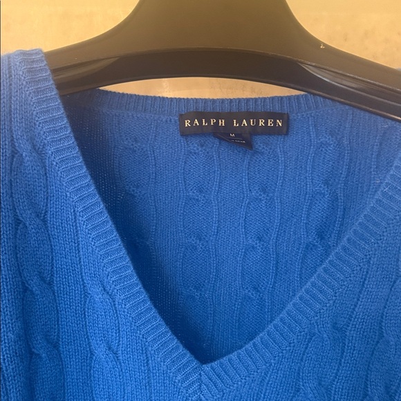 Ralph Lauren Cobalt Blue V-Neck Sweater cashmere cable sweater - Picture 3 of 7